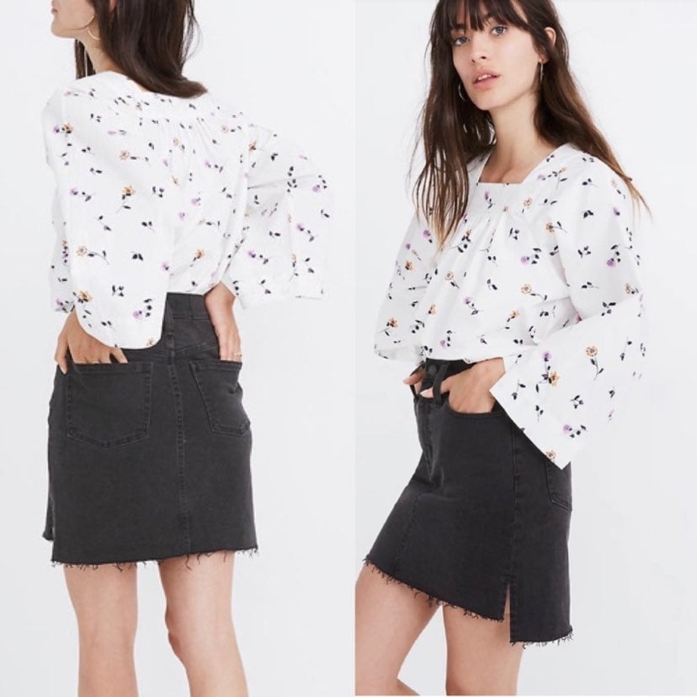 Madewell Stretch Denim Straight Mini Skirt in Lunar Wash: Step-Hem‎ Edition